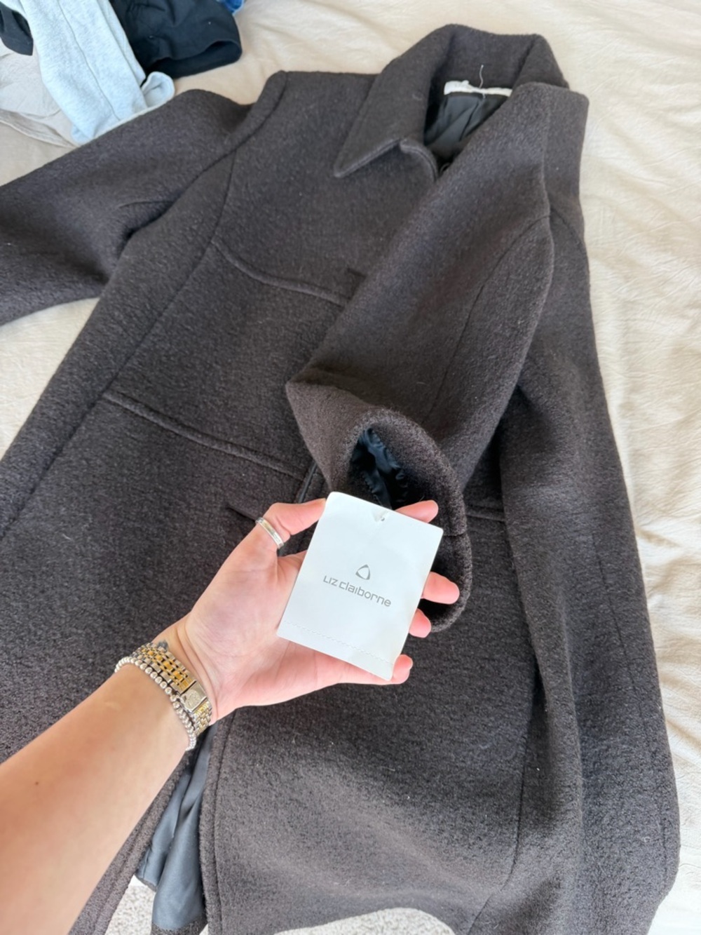 Liz Claiborne Women's Dark Brown Wool Pea Coat